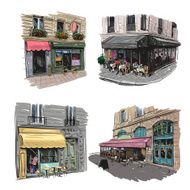 Set of hand drawn Paris outdoor cafe vector illustration