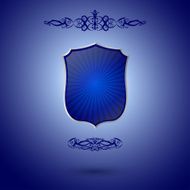 Vintage background with a blue shield and golden elements