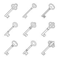 Set of nine keys silhouettes vector