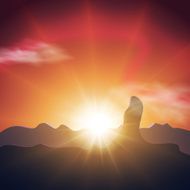 Beautiful sunset in the mountains Orange sky long rays ofsun