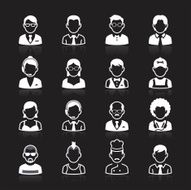 Business people avatar white icons on black background N2