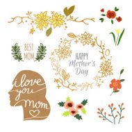 Set of Hand Drawn Decorative Elements for Mother&#039;s Day
