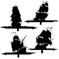 Set silhouettes of sailing ships weather vanes