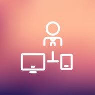Man with computer set thin line icon N4