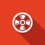 Round shield from wood and steel icon Vector Illustration