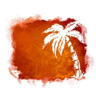 Watercolor paint stain and sketch coconut palm tree