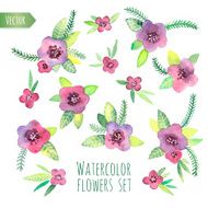 Violet watercolor set Elements for design in vector N2