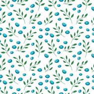 Seamless pattern with blueberries and leaves Simple colors Vector
