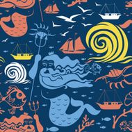 Seamless pattern with Neptune king