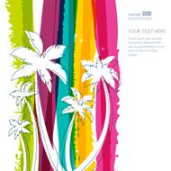 Vector palm tree silhouette and rainbow stripes watercolor background