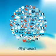 Summer icons Round shapes on blur background