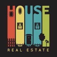 House typography with architecture icons t-shirt graphics on black