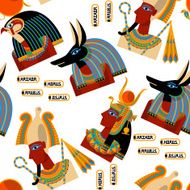 Egypt gods Hathor Horus Anubis Osiris Seamless background pattern N2