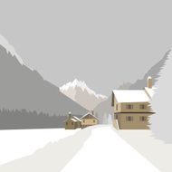 Winter mountain village background vector illustration N6