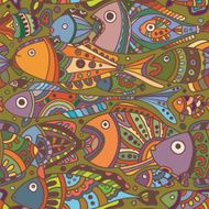Vector seamless pattern with Fishes green