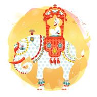 Decorated indian elephant with maharaja on a back
