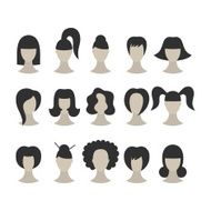Set of black hairstyles for woman isolated on white background N2