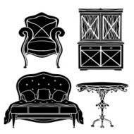 Vintage furniture set armchair bed table cupboard