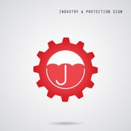 Umbrella sign and gear icon Industry protection security concept
