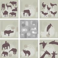 large set ofAfrican animals and abstract seamless pattern Silhouette Vector