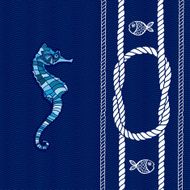 Nautical card with marine knots ropes sea horse and fish N2