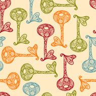 Vector Seamless Pattern with Bright Hand Drawn Keys