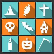 Halloween flat vector icons with long shadow Set 3