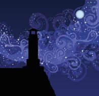 Sillhouette of lighthouse on night sky