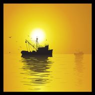 Fishing ship at sunset