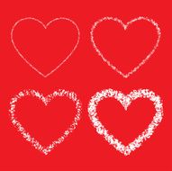 Set of White Hand Drawn Grunge Hearts