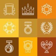 Trophy and awards icons set in linear style N7