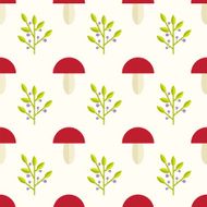 mushrooms and berries seamless pattern