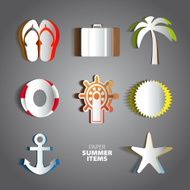 Paper Vector summer poster set made from papercut icons N4