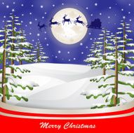 Santa sleigh over moon and Christmas tree background N2