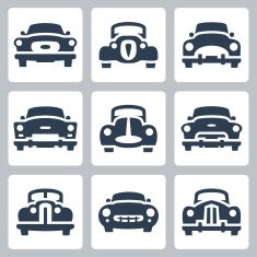 Vector old cars icons set front view