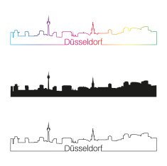 D&uuml;sseldorf skyline linear style with rainbow