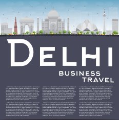 Delhi skyline with gray landmarks and copy space