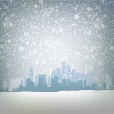 Traditional winter urban outdoor illustration with snow
