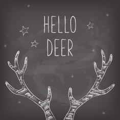 Hipster Christmas card with chalk deer antlers chalkboard