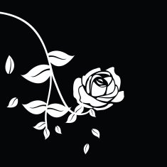 Black silhouette of rose with leaves N4