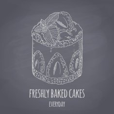 Hand drawn cake with mint isolated Chalk style vector llustration N2