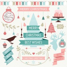 Vector collection of retro icons for Christmas and New year