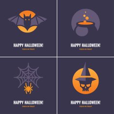 Four cards with Halloween symbols