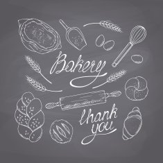 Bakery sketched objects Hand drawn groceries goods collection Chalk style N2