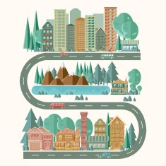 City streets and mountain lake N2