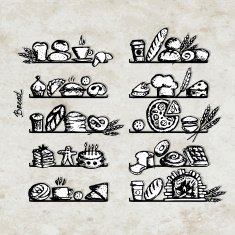 Bakery on shelves sketch for your design N2