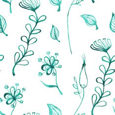 Watercolor pattern with forest plants and flowers