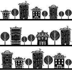 Seamless pattern with buildings trees N4
