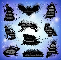Halloween decorative labels Holiday silhouette banners
