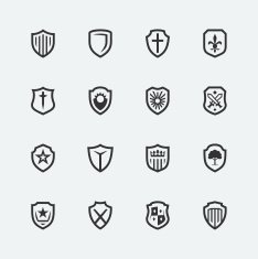 Shield icons on gray background